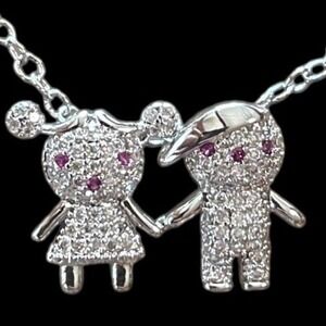 Sterling Silver 0.51 ct GRA Moissanite Boy & Girl Pendant Necklace Pave' Set